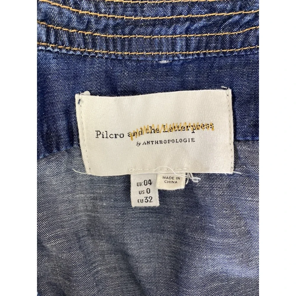 Anthropologie Pilcro Belted Denim Romper Sz 0 Shorts Wrap Tie Waist Blue‎